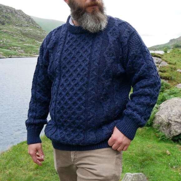 Aran Crafts Men's Crewneck Sweater - Navy Blue